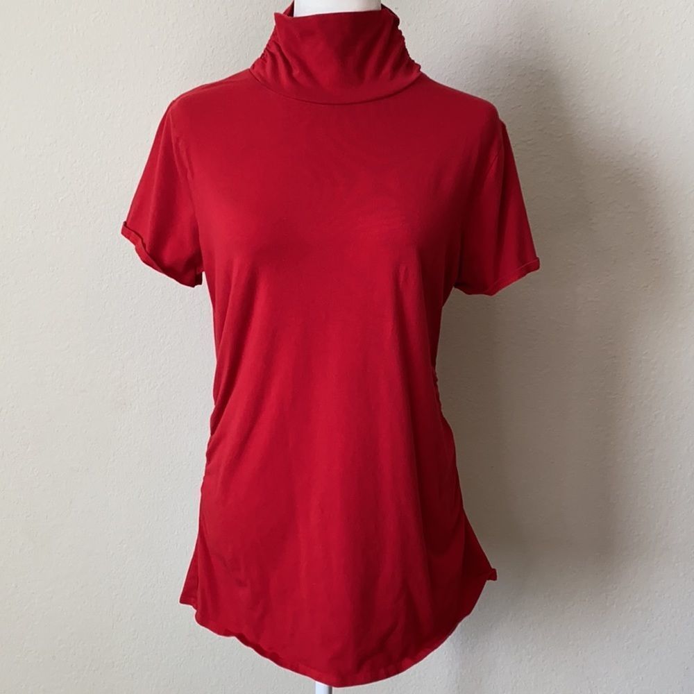 Kenneth Cole Reaction Red High Neck Shirred Top Large